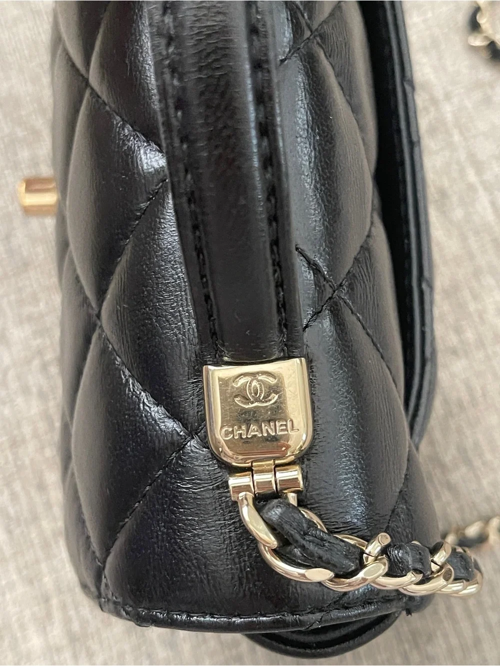 CHANEL Black Quilted Leather Top-Handle Crossbody with Gold Hardware